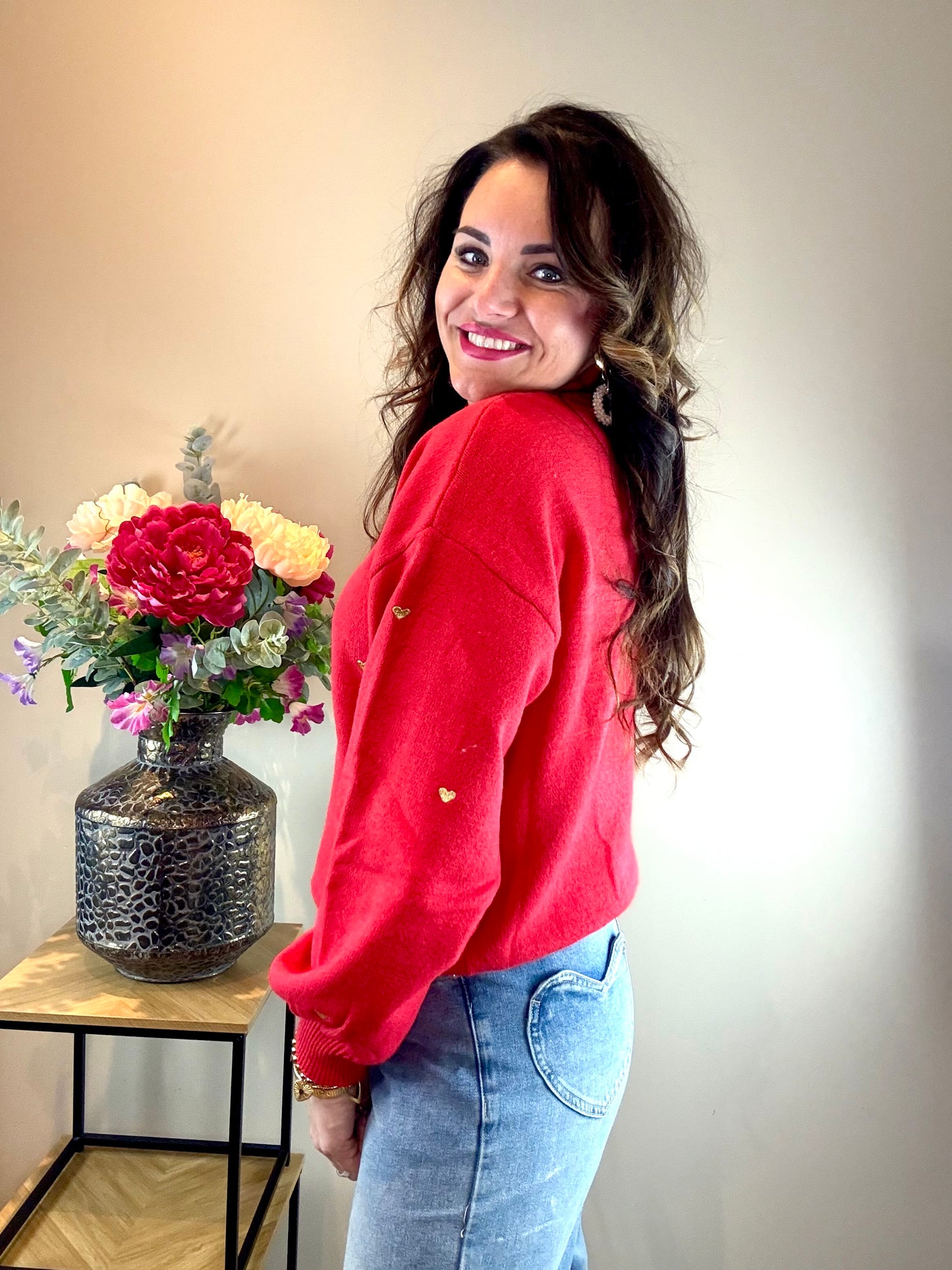 Sweater SWEETHEART charm rood