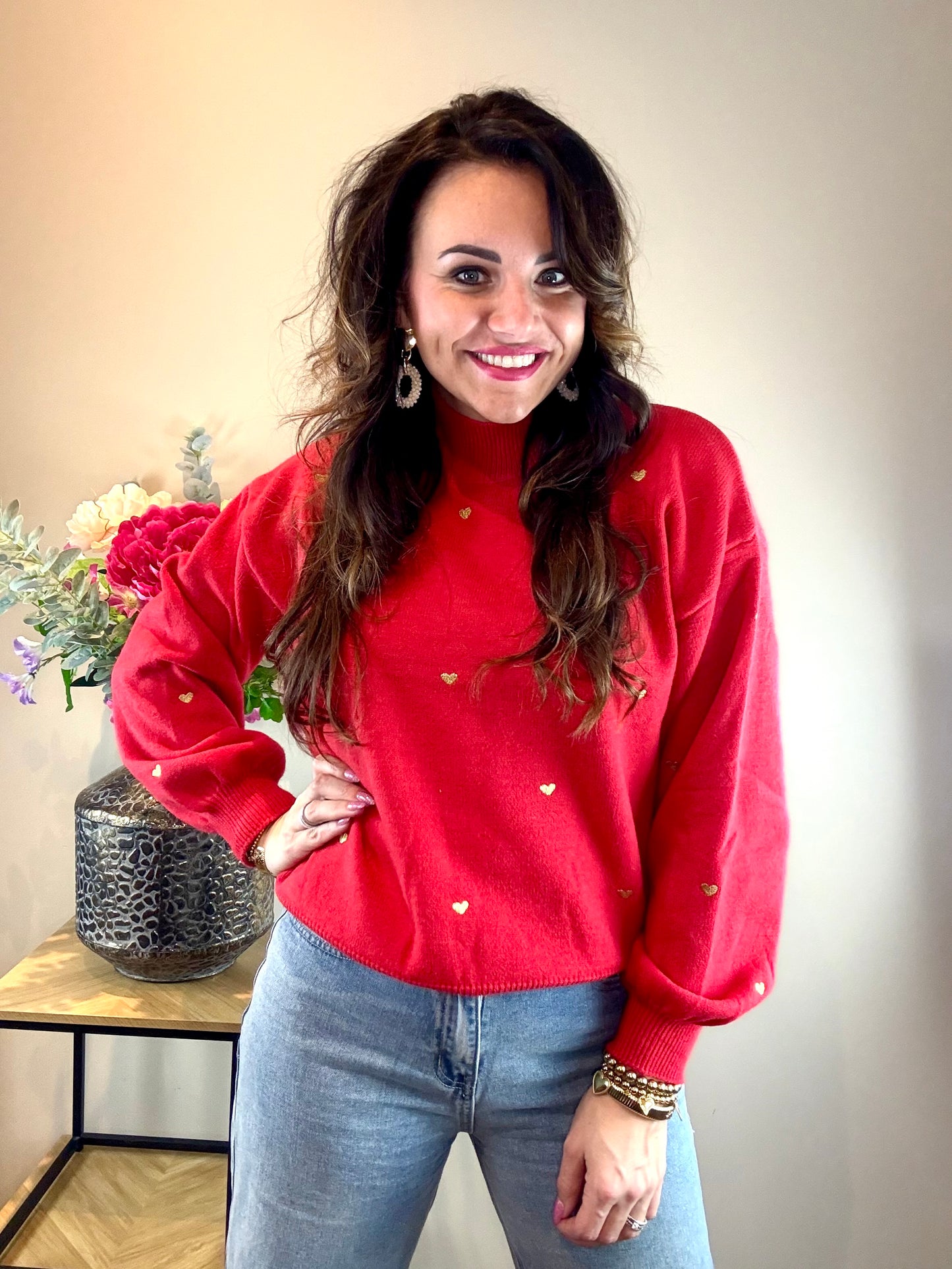 Sweater SWEETHEART charm rood