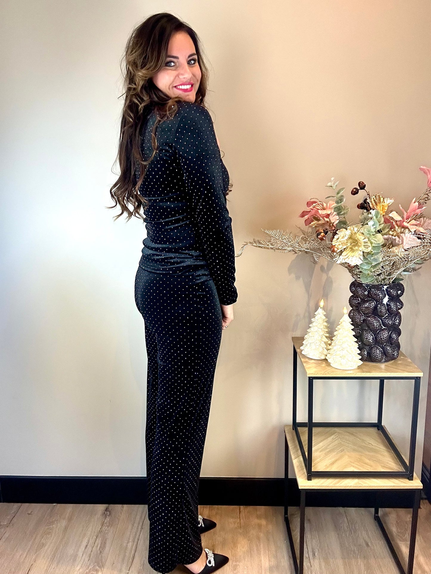 Top VELVET glitter zwart