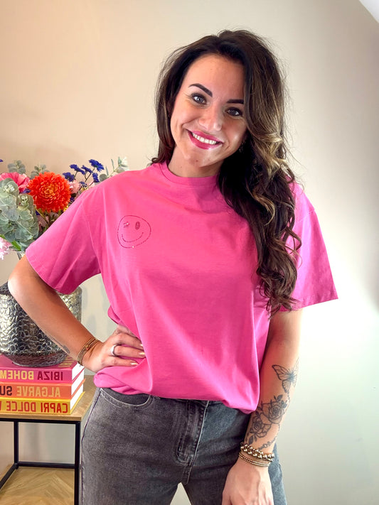 T-Shirt smiley face -fuchsia
