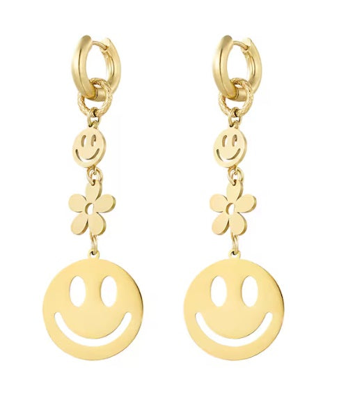 Oorbellen smiley flower - Goud kleur