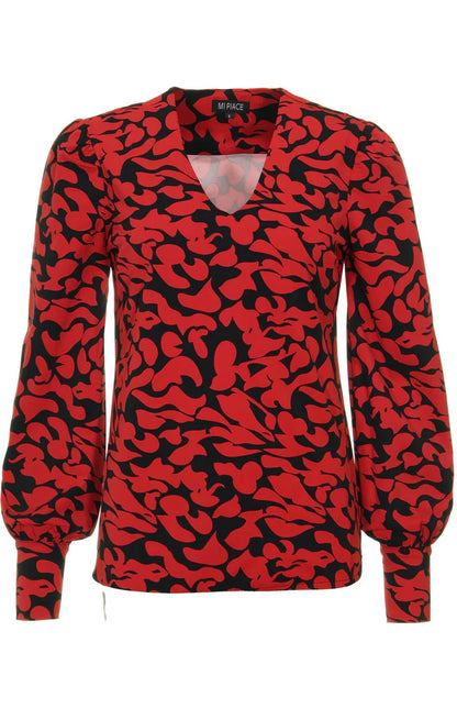 Travel top Leaves Print Dark Red Black 202226