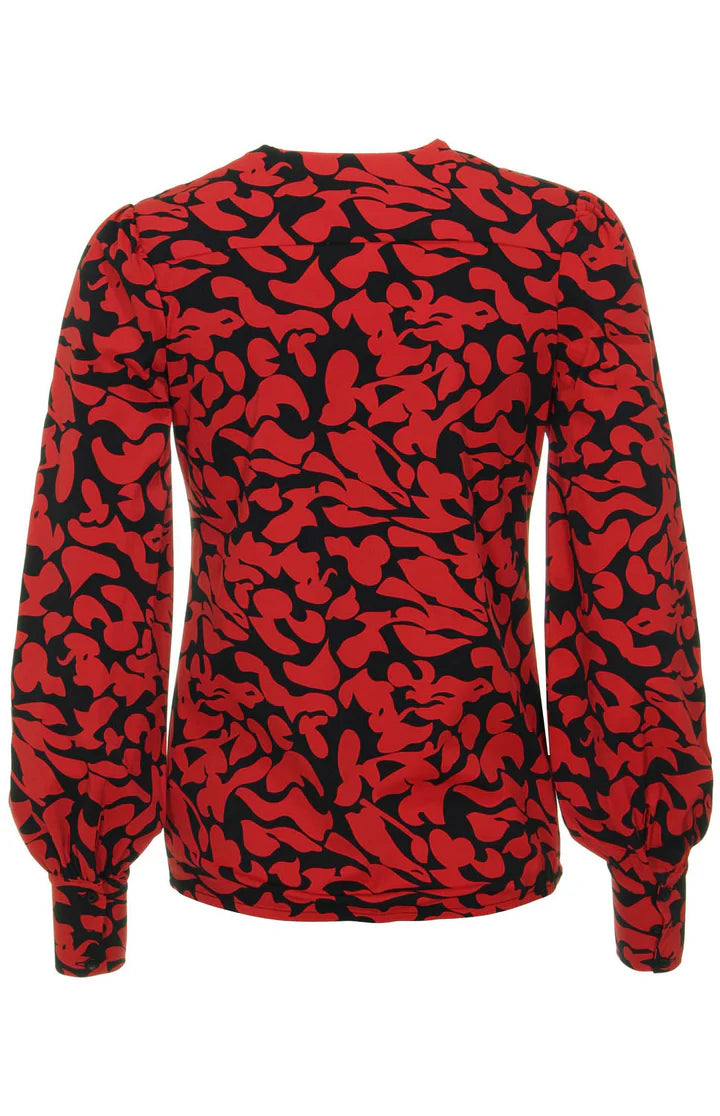 Travel top Leaves Print Dark Red Black 202226