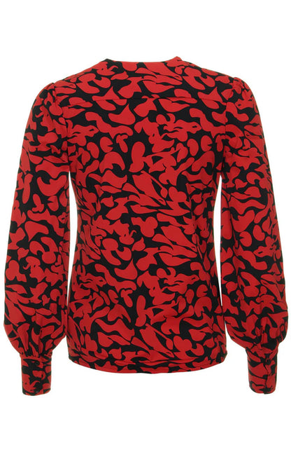 Travel top Leaves Print Dark Red Black 202226
