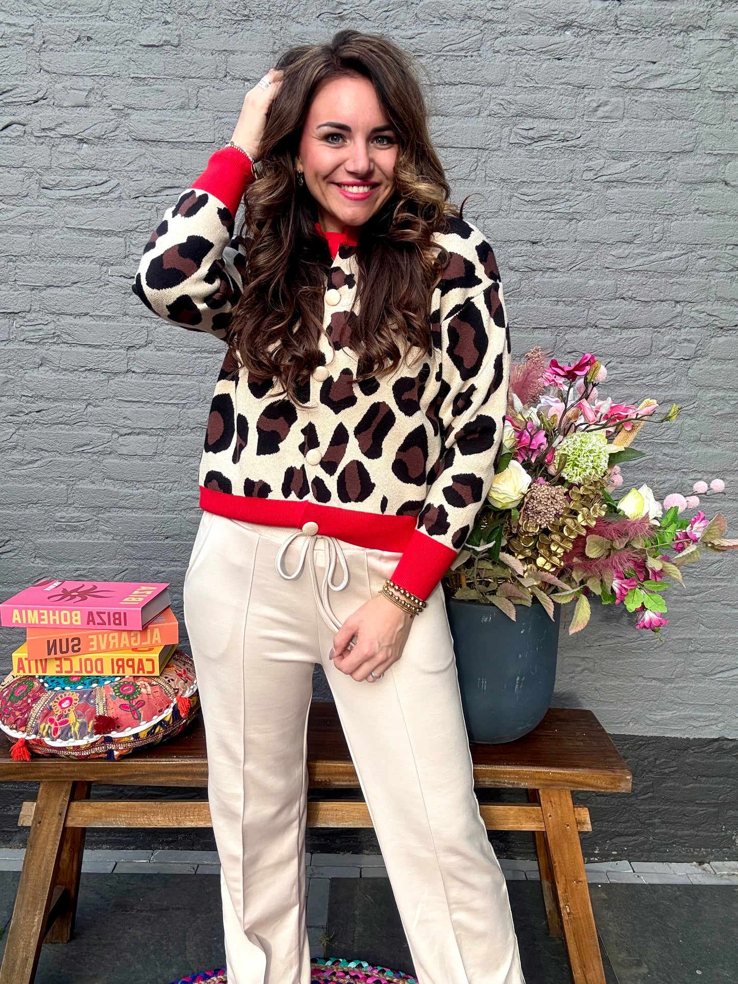 Vest LEOPARD beige-rood - mommy
