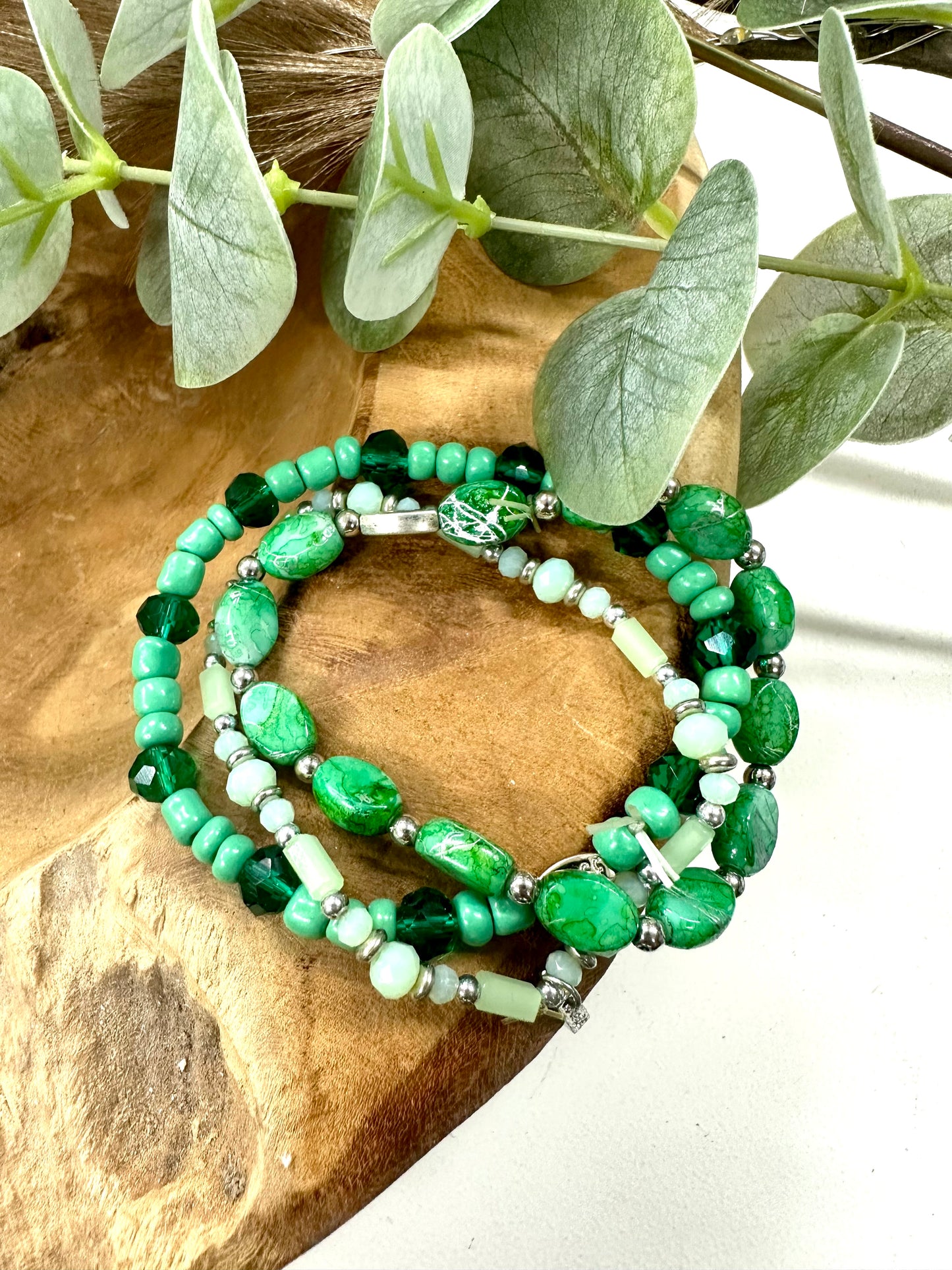 Armbanden set groen-zilver