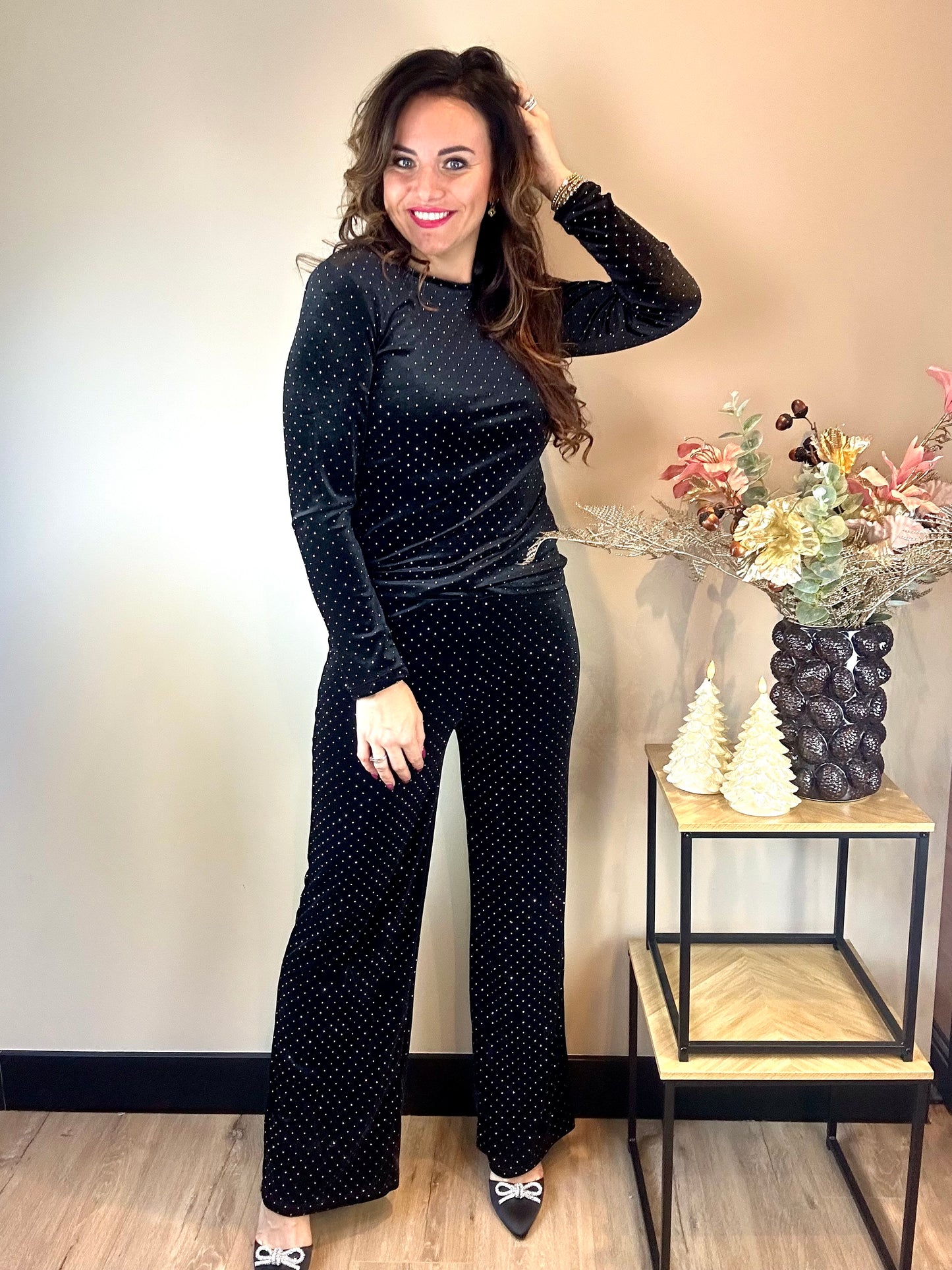 Top VELVET glitter zwart