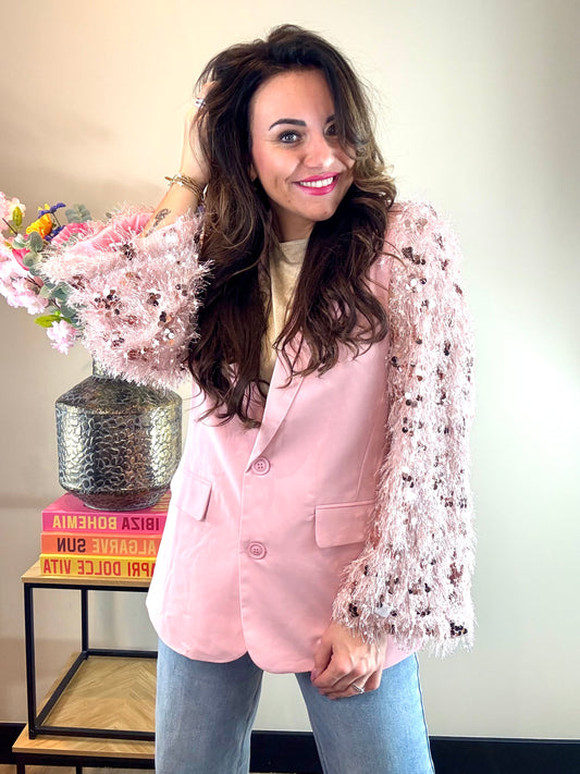 Blazer fluffy sparkle - roze