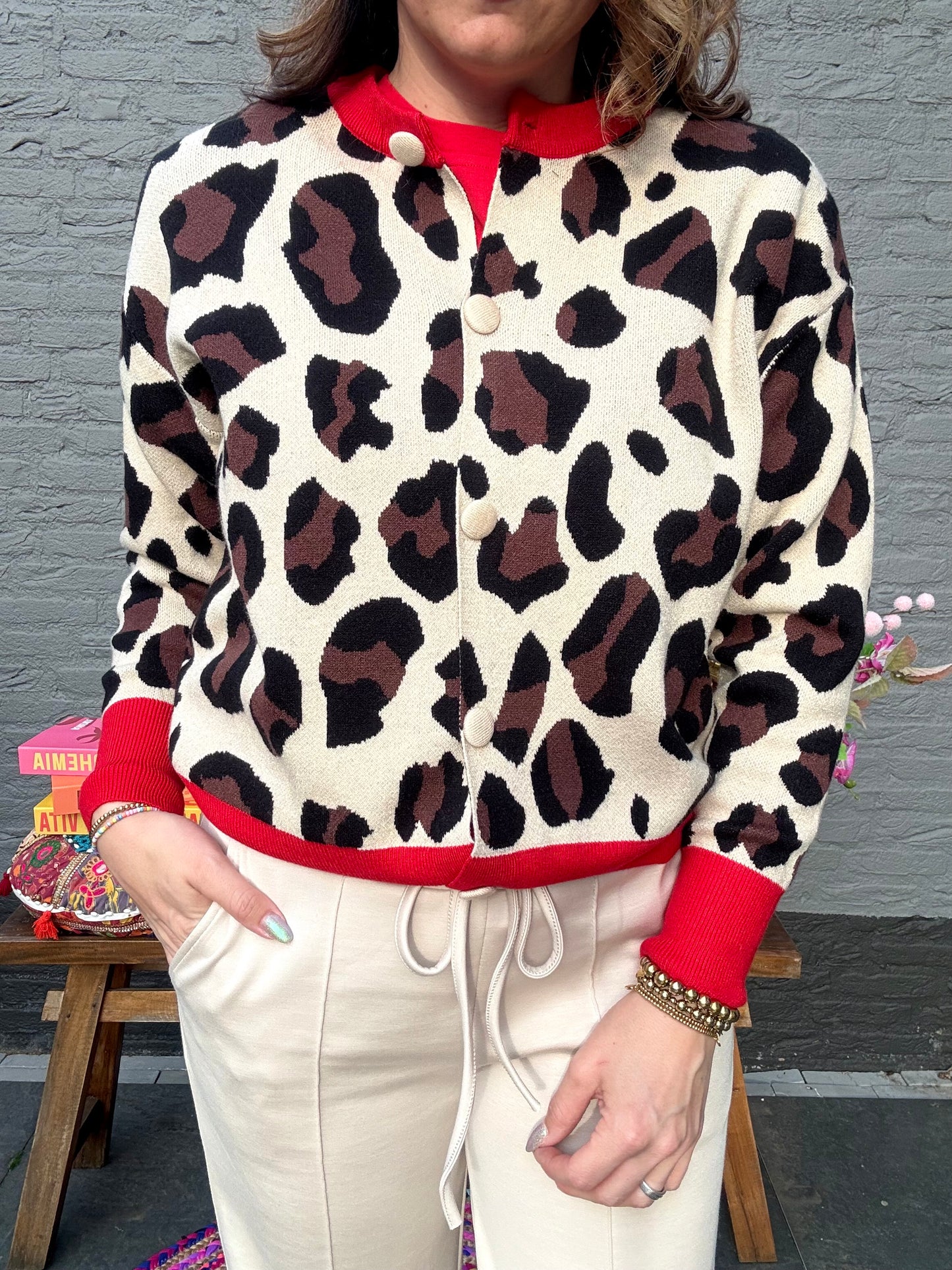 Vest LEOPARD beige-rood - mommy