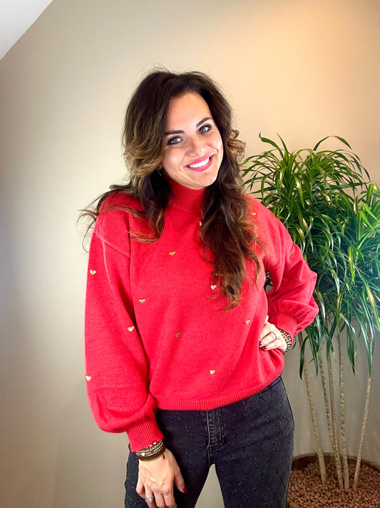 Sweater SWEETHEART charm rood